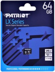 PATRIOT LX SERIES MICRO SDXC 64GB CLASS 10 UHS-I U1 (Read: 90 MB/s)