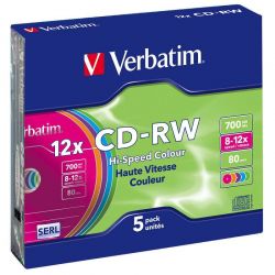Verbatim CD-RW 12X COLOUR V SLIM OBALOCH  (5)